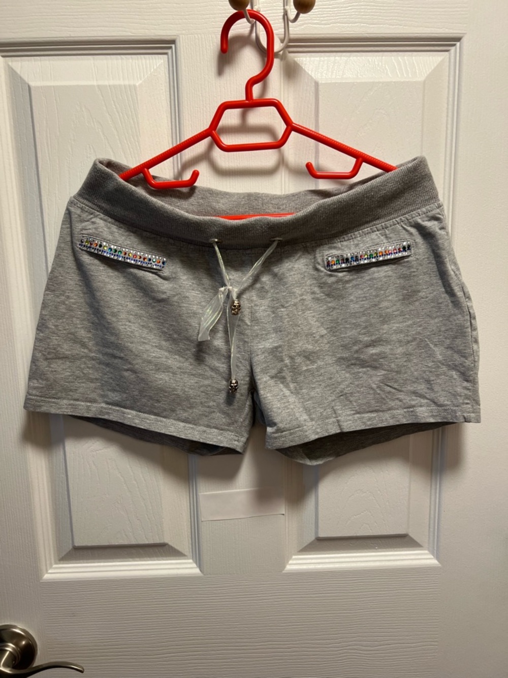 Grey Women's Casual Drawstring Shorts with Embellished Pockets